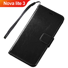 Coque Portefeuille Livre Cuir Etui Clapet pour Huawei Nova Lite 3 Noir