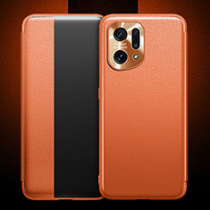 Coque Portefeuille Livre Cuir Etui Clapet pour Oppo Find X5 5G Orange
