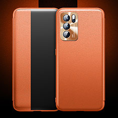 Coque Portefeuille Livre Cuir Etui Clapet pour Oppo Reno6 Pro 5G India Orange