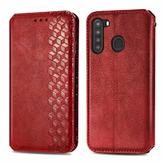 Coque Portefeuille Livre Cuir Etui Clapet pour Samsung Galaxy A21 Rouge