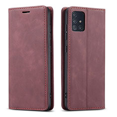 Coque Portefeuille Livre Cuir Etui Clapet pour Samsung Galaxy A71 5G Vin Rouge