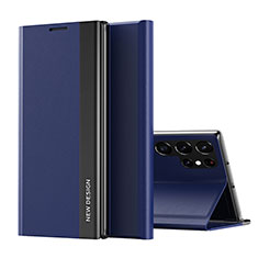 Coque Portefeuille Livre Cuir Etui Clapet pour Samsung Galaxy S23 Ultra 5G Bleu