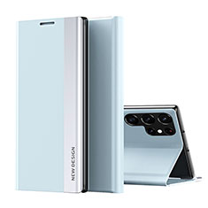 Coque Portefeuille Livre Cuir Etui Clapet pour Samsung Galaxy S23 Ultra 5G Bleu Clair