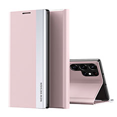 Coque Portefeuille Livre Cuir Etui Clapet pour Samsung Galaxy S23 Ultra 5G Rose