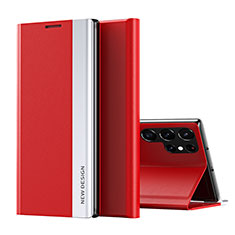 Coque Portefeuille Livre Cuir Etui Clapet pour Samsung Galaxy S23 Ultra 5G Rouge