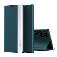 Coque Portefeuille Livre Cuir Etui Clapet pour Samsung Galaxy S23 Ultra 5G Vert