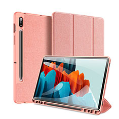 Coque Portefeuille Livre Cuir Etui Clapet pour Samsung Galaxy Tab S7 11 Wi-Fi SM-T870 Rose
