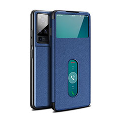 Coque Portefeuille Livre Cuir Etui Clapet pour Vivo X50 Pro 5G Bleu
