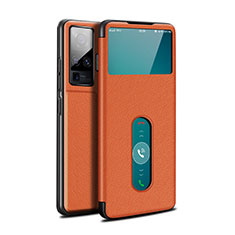 Coque Portefeuille Livre Cuir Etui Clapet pour Vivo X50 Pro 5G Orange