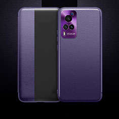 Coque Portefeuille Livre Cuir Etui Clapet pour Vivo X60 Pro 5G Violet