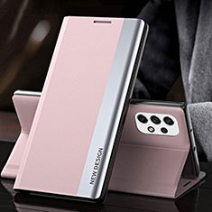 Coque Portefeuille Livre Cuir Etui Clapet Q01H pour Samsung Galaxy A73 5G Or Rose