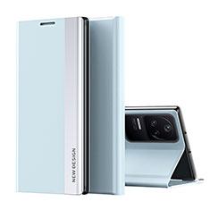 Coque Portefeuille Livre Cuir Etui Clapet Q01H pour Xiaomi Poco F4 5G Bleu Ciel