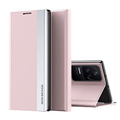 Coque Portefeuille Livre Cuir Etui Clapet Q01H pour Xiaomi Poco F4 5G Or Rose