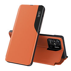 Coque Portefeuille Livre Cuir Etui Clapet Q02H pour Xiaomi Redmi 10 India Orange