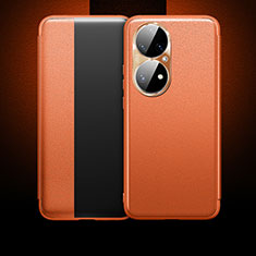 Coque Portefeuille Livre Cuir Etui Clapet QK1 pour Huawei P50 Orange
