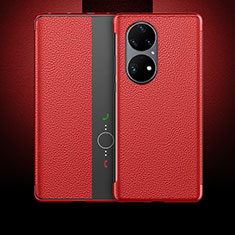 Coque Portefeuille Livre Cuir Etui Clapet QK3 pour Huawei P50 Pro Rouge