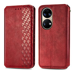 Coque Portefeuille Livre Cuir Etui Clapet S01D pour Huawei P50 Pro Rouge