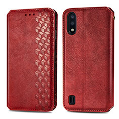 Coque Portefeuille Livre Cuir Etui Clapet S01D pour Samsung Galaxy M01 Rouge