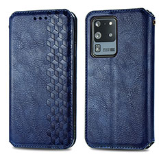 Coque Portefeuille Livre Cuir Etui Clapet S01D pour Samsung Galaxy S20 Ultra 5G Bleu