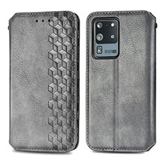 Coque Portefeuille Livre Cuir Etui Clapet S01D pour Samsung Galaxy S20 Ultra 5G Gris