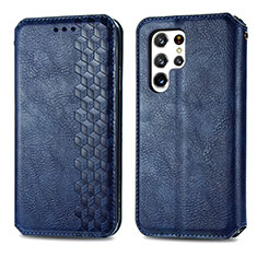 Coque Portefeuille Livre Cuir Etui Clapet S01D pour Samsung Galaxy S21 Ultra 5G Bleu