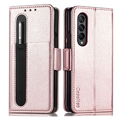 Coque Portefeuille Livre Cuir Etui Clapet S01D pour Samsung Galaxy Z Fold4 5G Or Rose