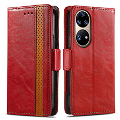 Coque Portefeuille Livre Cuir Etui Clapet S02D pour Huawei P50 Pro Rouge