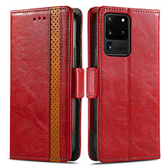 Coque Portefeuille Livre Cuir Etui Clapet S02D pour Samsung Galaxy S20 Ultra 5G Rouge
