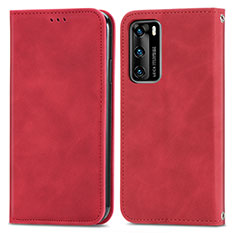Coque Portefeuille Livre Cuir Etui Clapet S04D pour Huawei P40 Rouge