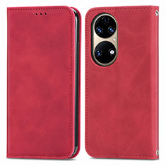 Coque Portefeuille Livre Cuir Etui Clapet S04D pour Huawei P50 Pro Rouge