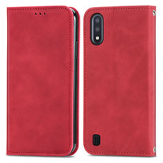 Coque Portefeuille Livre Cuir Etui Clapet S04D pour Samsung Galaxy A01 SM-A015 Rouge