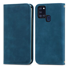 Coque Portefeuille Livre Cuir Etui Clapet S04D pour Samsung Galaxy A21s Bleu