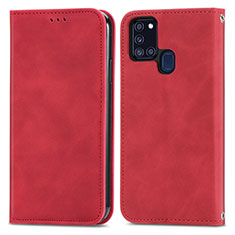 Coque Portefeuille Livre Cuir Etui Clapet S04D pour Samsung Galaxy A21s Rouge