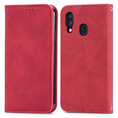Coque Portefeuille Livre Cuir Etui Clapet S04D pour Samsung Galaxy A40 Rouge