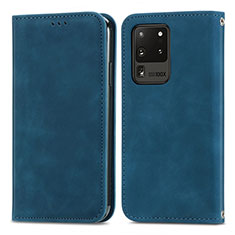 Coque Portefeuille Livre Cuir Etui Clapet S04D pour Samsung Galaxy S20 Ultra 5G Bleu