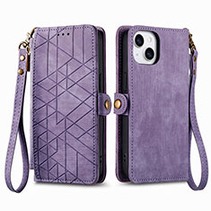 Coque Portefeuille Livre Cuir Etui Clapet S05D pour Apple iPhone 15 Violet