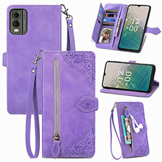 Coque Portefeuille Livre Cuir Etui Clapet S06D pour Nokia C210 Violet