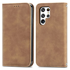 Coque Portefeuille Livre Cuir Etui Clapet S07D pour Samsung Galaxy S21 Ultra 5G Marron