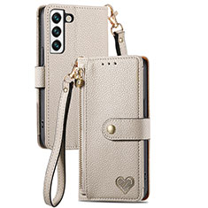 Coque Portefeuille Livre Cuir Etui Clapet S15D pour Samsung Galaxy S22 5G Gris