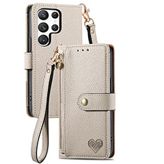 Coque Portefeuille Livre Cuir Etui Clapet S15D pour Samsung Galaxy S24 Ultra 5G Gris