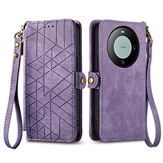Coque Portefeuille Livre Cuir Etui Clapet S17D pour Huawei Mate 60 Violet