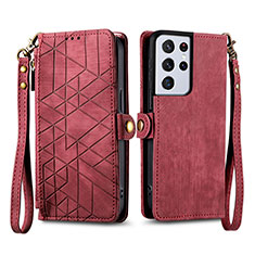 Coque Portefeuille Livre Cuir Etui Clapet S17D pour Samsung Galaxy S23 Ultra 5G Rouge