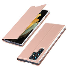 Coque Portefeuille Livre Cuir Etui Clapet T03D pour Samsung Galaxy S21 Ultra 5G Or Rose