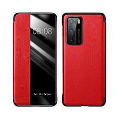 Coque Portefeuille Livre Cuir Etui Clapet T04 pour Huawei P40 Rouge