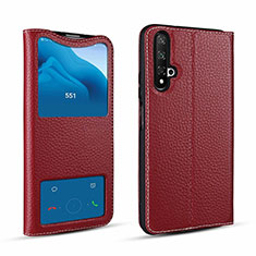 Coque Portefeuille Livre Cuir Etui Clapet T07 pour Huawei Honor 20 Rouge
