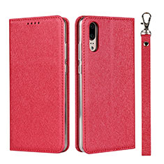 Coque Portefeuille Livre Cuir Etui Clapet T07 pour Huawei P20 Rouge