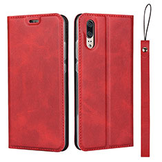 Coque Portefeuille Livre Cuir Etui Clapet T08 pour Huawei P20 Rouge