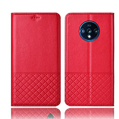 Coque Portefeuille Livre Cuir Etui Clapet T09 pour OnePlus 7T Rouge