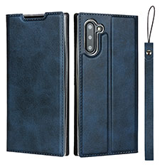 Coque Portefeuille Livre Cuir Etui Clapet T09 pour Samsung Galaxy Note 10 5G Bleu