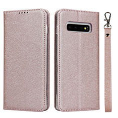 Coque Portefeuille Livre Cuir Etui Clapet T09 pour Samsung Galaxy S10 Plus Or Rose